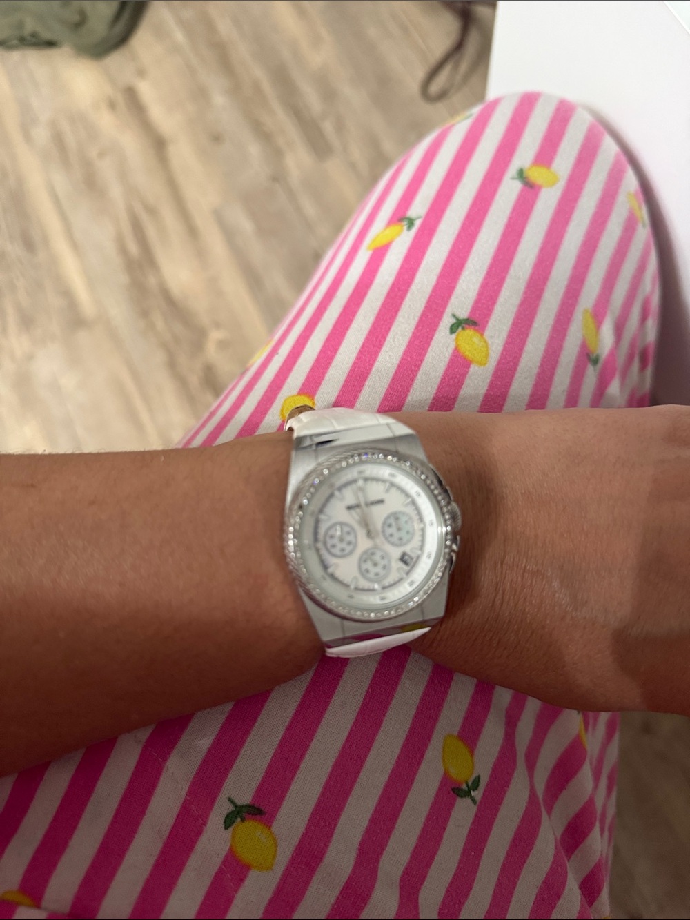 Michael Kors White Crystal-Trim Chronograph Watch